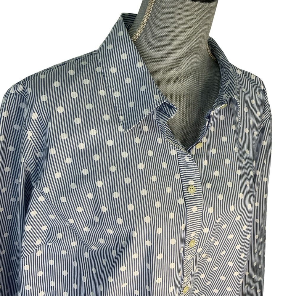 Talbots‎ Button Up Blue White Polka Dot Striped Shirt Womans Petite 3XP Preppy